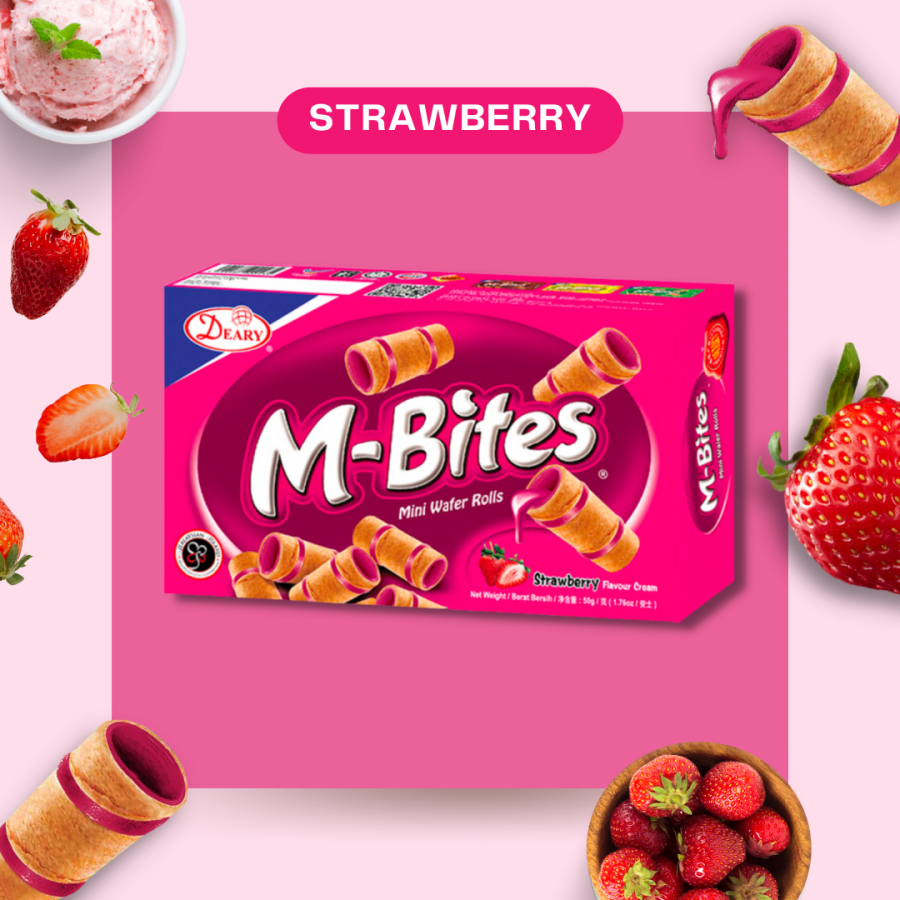 M-Bites Mini Wafer Rolls (Strawberry) 2 New